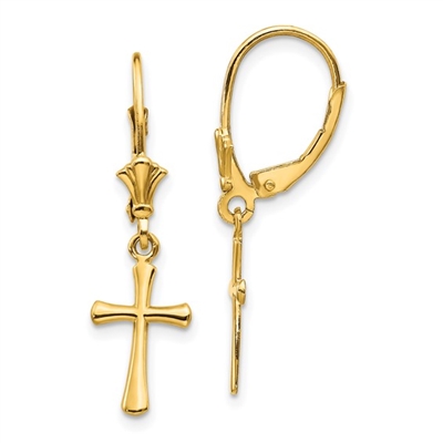 10k Leverback Earrings- Cross