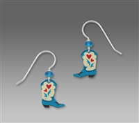 Sienna Sky Earrings - Blue Cowgirl Boots with Red Hearts