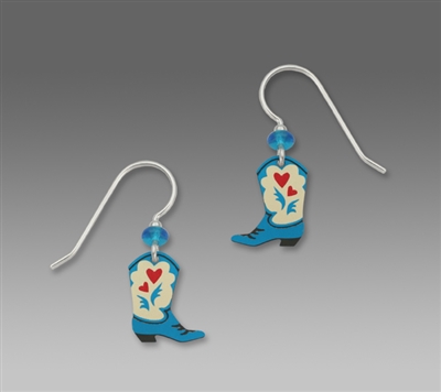 Sienna Sky Earrings - Blue Cowgirl Boots with Red Hearts