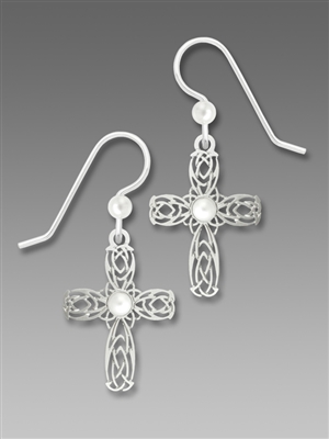 Sienna Sky Earrings - Celtic Style Imitation Rhodium Cross with Pearl Cabochon