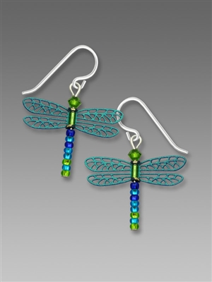 Sienna Sky Earrings - Teal & Multicolored Dragonfly with Beaded Tail