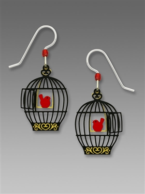 Sienna Sky Earrings-Red Bird in Black Cage