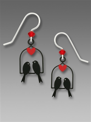 Sienna Sky Earrings - Black Birds on a Swing with a Red Heart
