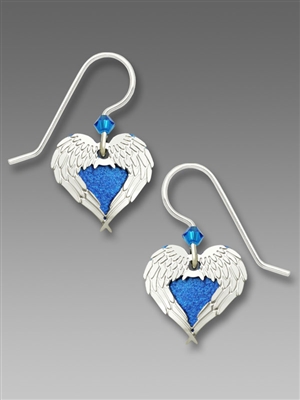 Sienna Sky Earrings - Blue Heart with Shiny Silver Tone Angel Wings