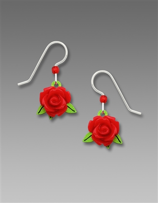 DISC. Sienna Sky Earrings-3D Resin Red Rose with Green Leaf