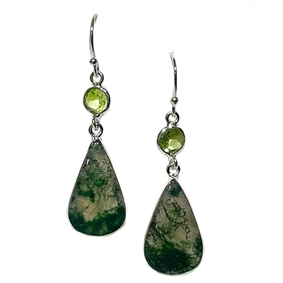 Sterling Silver Drop Earring- Moss Agate & Peridot