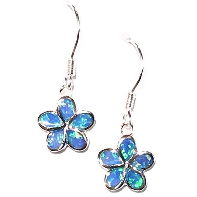 Sterling Silver Dangle Earrings- Lab Created Opal - Blue