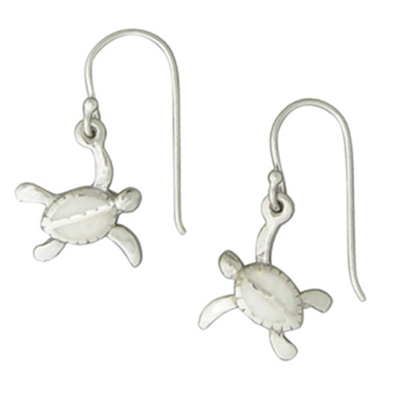 Sterling Silver Drop Earrings- Sea Turtles with Opal Inlay