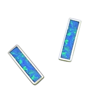 Sterling Silver Post Earrings- Lab Created Opal -Blue