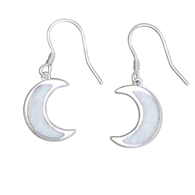 Sterling Silver Dangle Earrings- Lab Created Opal -White