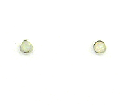 Sterling Silver Post Earrings- Lab Created Opal -White