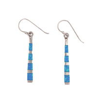 Sterling Silver Dangle Earrings- Lab Created Opal - Blue