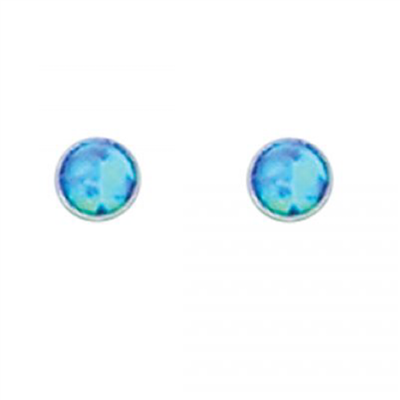 Sterling Silver Post Earrings- Lab-Created Opal -Blue