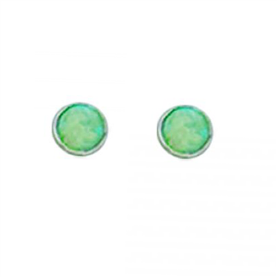 Sterling Silver Post Earrings- Lab-Created Opal -Green
