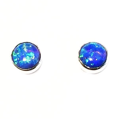 Sterling Silver Post Earrings- Lab Created Opal -Blue