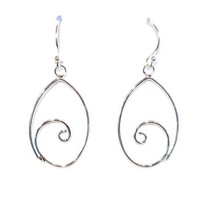 Sterling Silver Dangle Earrings- Oval with Swirl