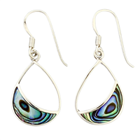 Sterling Silver Dangle Earrings- Abalone- Half Filled Teardrop