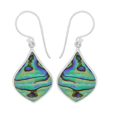 Sterling Silver Dangle Earrings- Abalone- Elongated Diamond