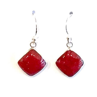 Sterling Silver Dangle Earrings- Red Coral