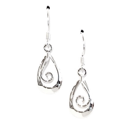 Sterling Silver Dangle Earrings- Spiral in Teardrop