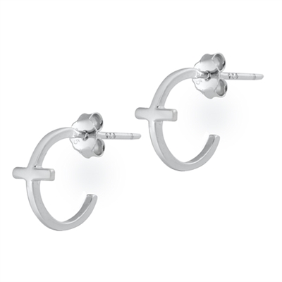 Sterling Silver Earrings- Cross Hoop