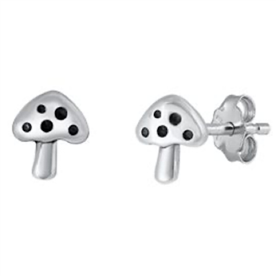 Sterling Silver Post Earrings- Mushroom
