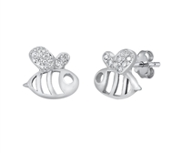 Sterling Silver Post Earrings- Bumblebee CZ Wings