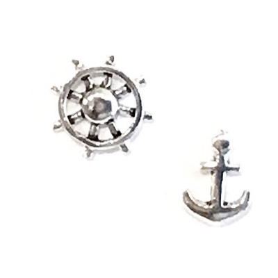 Sterling Silver Post Earrings- Anchor & Captain's Wheel