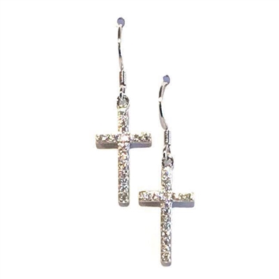 Sterling Silver Cross Dangle Earrings- Cubic Zirconia