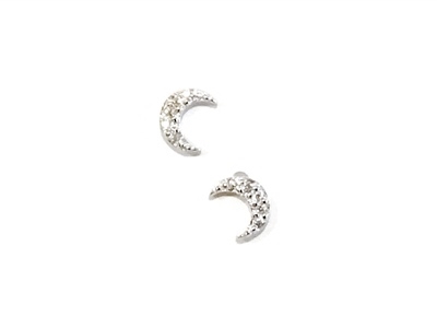 Sterling Silver Post Earrings- Cubic Zirconia Tiny Moon