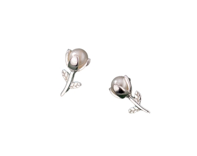 Sterling Silver Post Earrings- Tulip with Freshwater Pearl