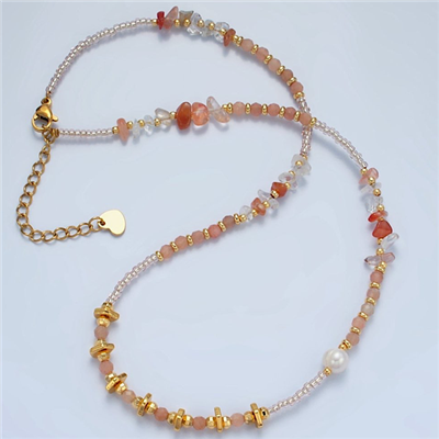 Gold Filled Beaded Necklace- Rose Quartz and Freshwater Pearl
