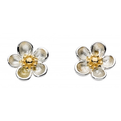 Sterling Silver & Gold Plated â€œWood Roseâ€ Stud Earrings