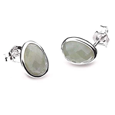 Sterling Silver Post Earrings-"Pebble" Faceted Labradorite