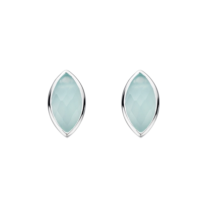 Sterling Silver Post Earrings-  Blue Chalcedony