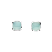 Sterling Silver Post Earrings- Cushion Cut Blue Chalcedony