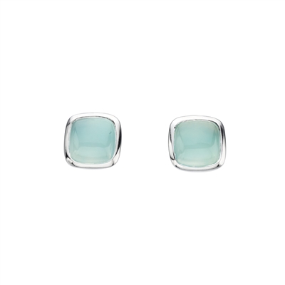 Sterling Silver Post Earrings- Cushion Cut Blue Chalcedony