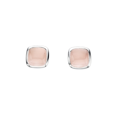 Sterling Silver Post Earrings- Cushion Cut Pink Chalcedony
