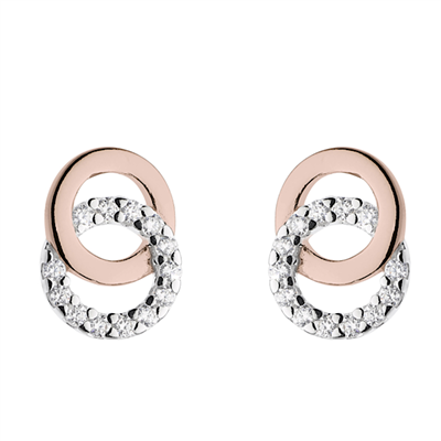 Dew Double CZ Circle Rose Gold Plate Stud Earrings
