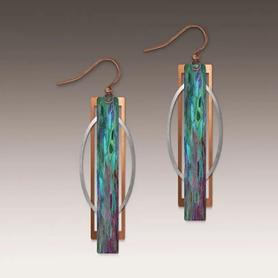 Teal Purple Geometric Multilayer Earrings