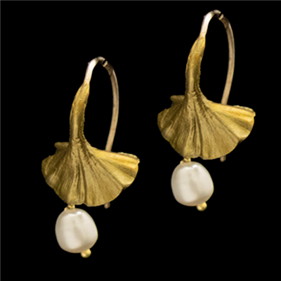 Ginkgo Pearl Drop Earrings