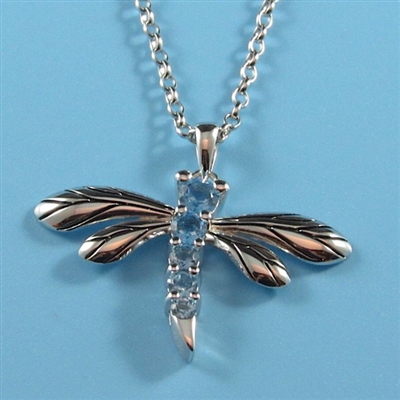 Sterling Silver Dragonfly Necklace -Blue Topaz
