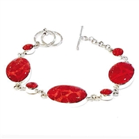 Sterling Silver Link Bracelet- Red Coral