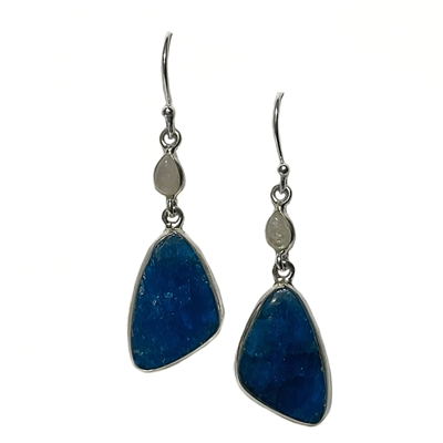 Sterling Silver Earrings- Neon Blue Apatite & Rainbow Moonstone