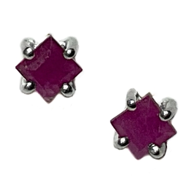 Sterling Silver Post Earrings- Ruby