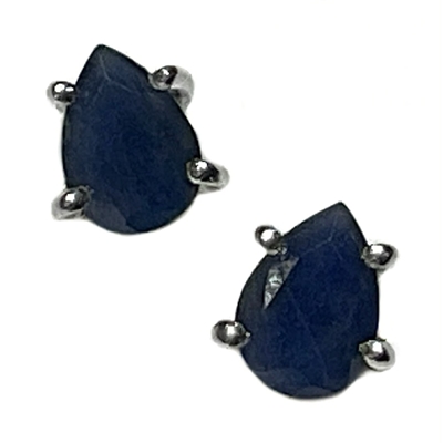 Sterling Silver Post Earrings-Blue Sapphire