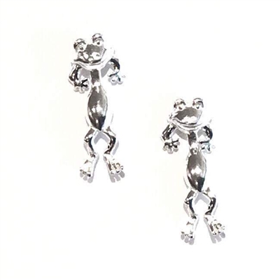 Sterling Silver Post Earrings-Dangling Frogs