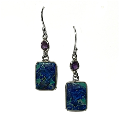 Sterling  Silver Drop Earrings- Azurite & Amethyst