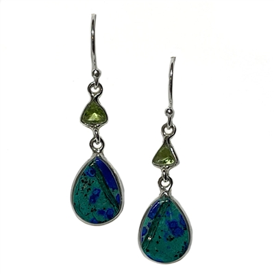 Sterling Silver Earrings- Azurite & Peridot