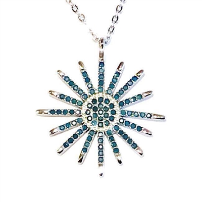 Sterling Silver Necklace- Turquoise Cubic Zirconia Sunburst
